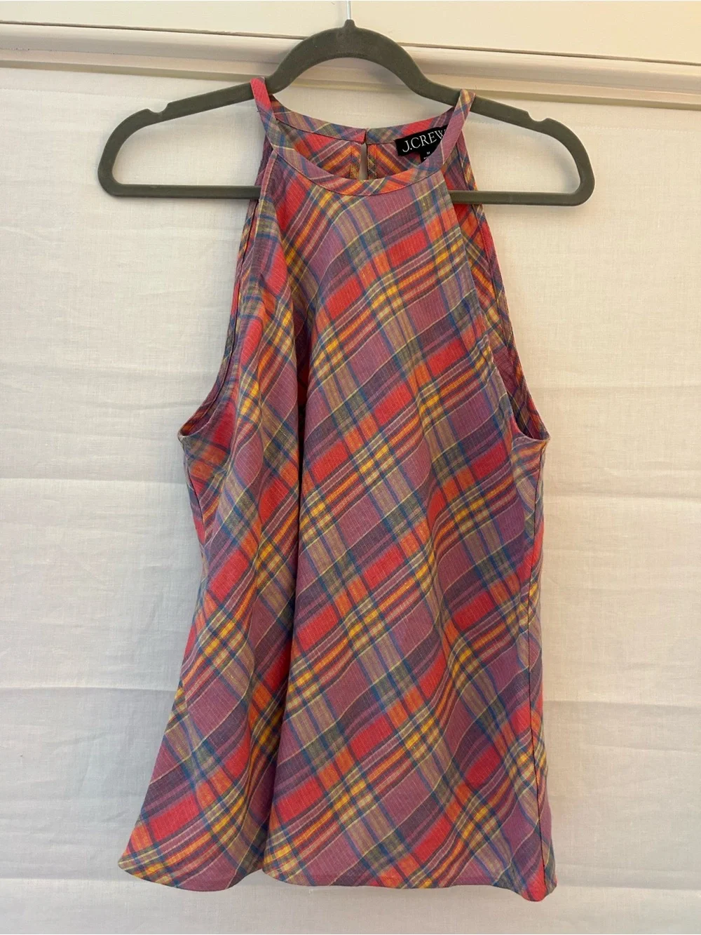 J. Crew Plaid Halter Too in Pink, Coral, Yellow & Blue